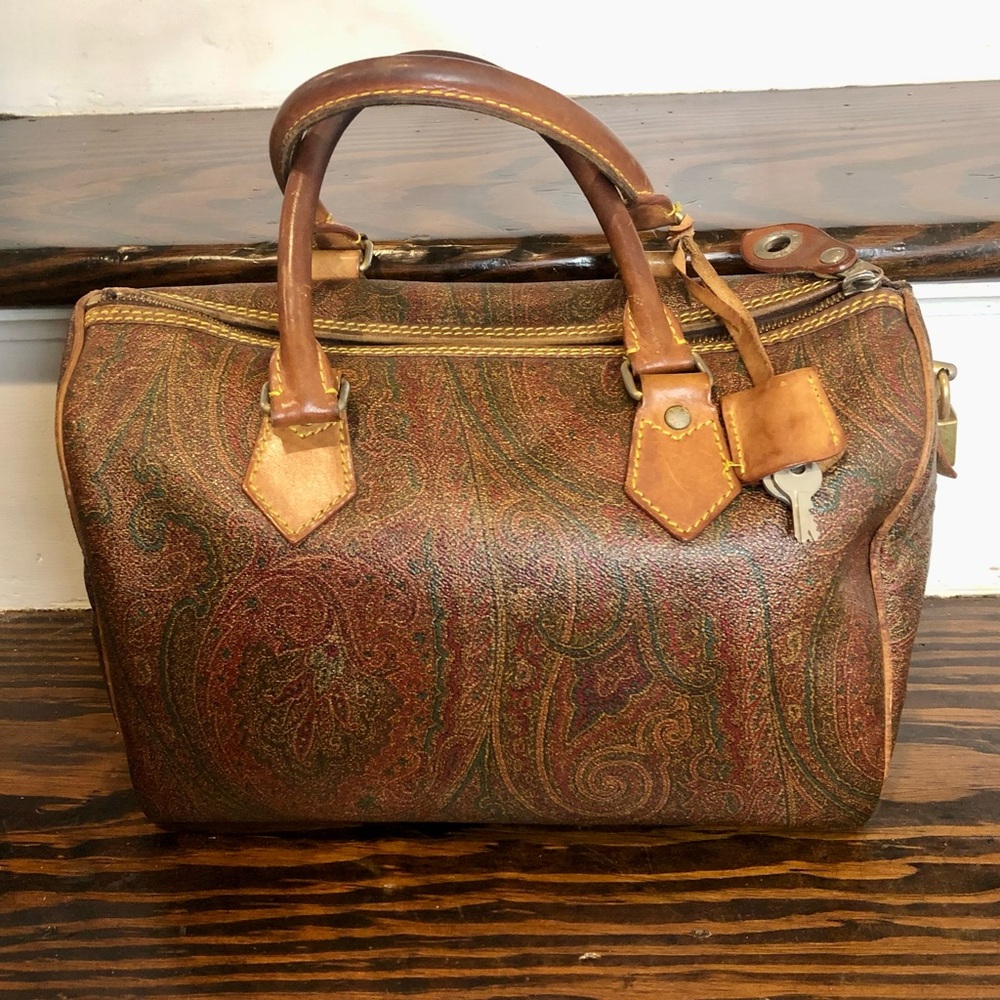 ETRO Red Paisley Boston Travel Bag Speedy 30 Top Handle Tote Lock and Keys